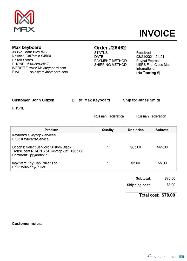 Download USA Max Keyboard Company invoice template Photoshop template